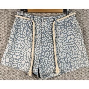 BIBI Leopard Print Shorts NWT Blue White Rope Belt High Rise Denim M